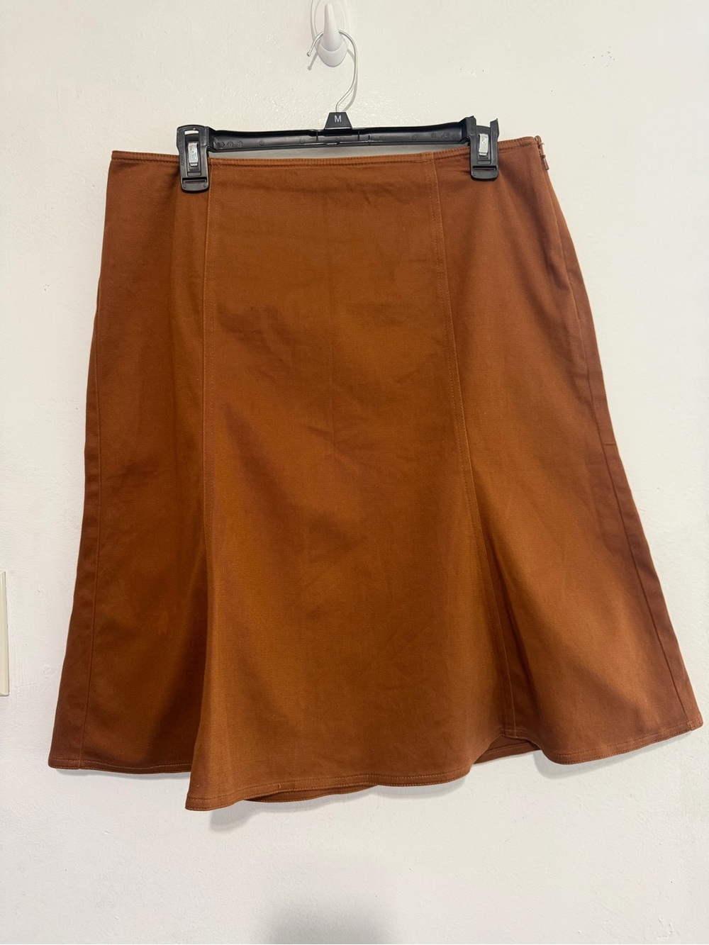 Ann Taylor Factory Size 10 Rust Brown Cotton Stretch A-Line Midi Skirt